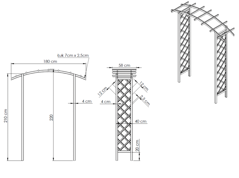 Pergola podwójna z łukiem zwykłym Frezja + szpice - obrazek 2